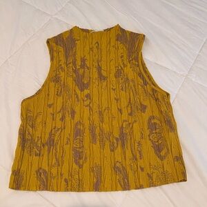 Zara Sleeveless Mustard Top with Brown Floral Motif